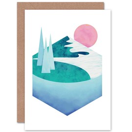Wee Blue Coo Abstract Minimalist Mountains Lake Sunset Blank Greetings Art Card