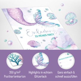 Häfft 12 x Invitation Cards Children's Birthday A6 Mermaid Party Invitations for Children, Birthday Invitations from Lernfreunde - Sustainable and Climate Friendly