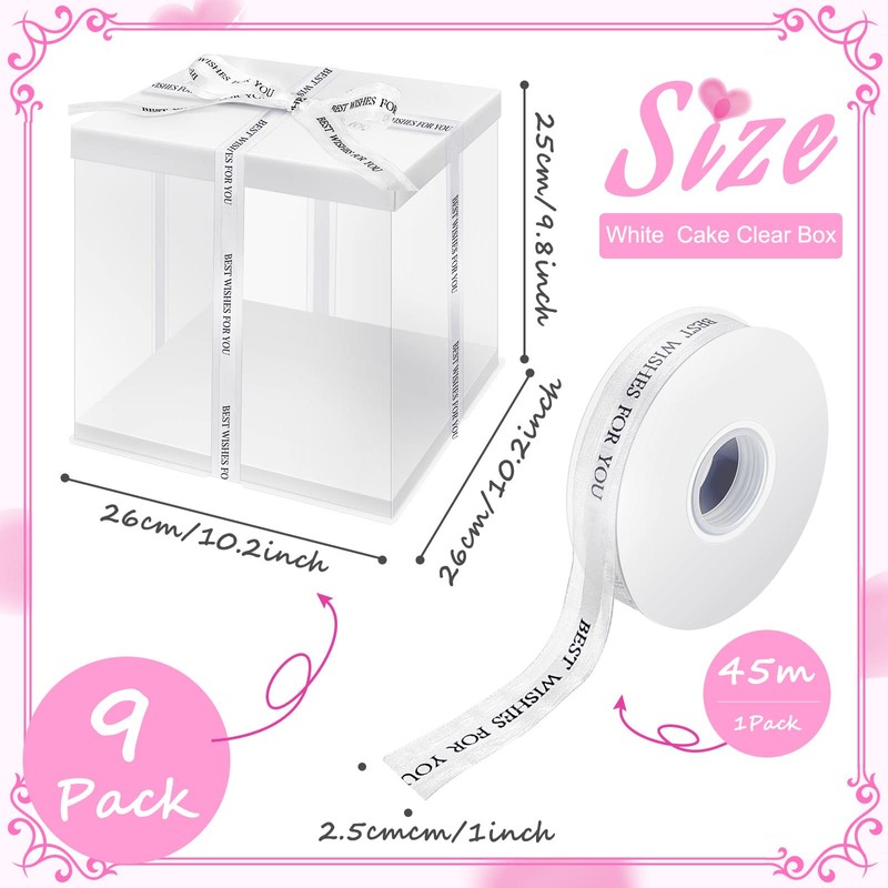 Taiyin 9 Pcs Large Tall Clear Cake Box 10''x10''x9'' White