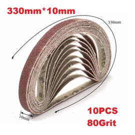 MiJunHD Sanding Belts 10mm x 330mm, 10Pcs 80Grit Aluminum Oxide Grinding Abrasive Belts for Belt Sander, Used for Polishing Wood and Derusting Paint
