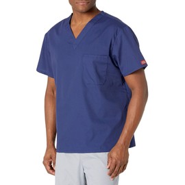 Dickies Men's EDS Signature Unisex V-Neck Scrub Top, Navy, Large