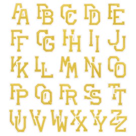 PATIKIL Iron on Letter Patches, 52Pcs Embroidered Letters A-Z Sew on Iron on Patches for Clothes Backpacks Hats DIY Accessories, Gold Tone 2inch Height