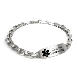 My Identity Doctor Custom Medical ID Bracelet with Free Engraving, Steel Matte 6mm Links - Black - Wrist Size 5.5 Inch