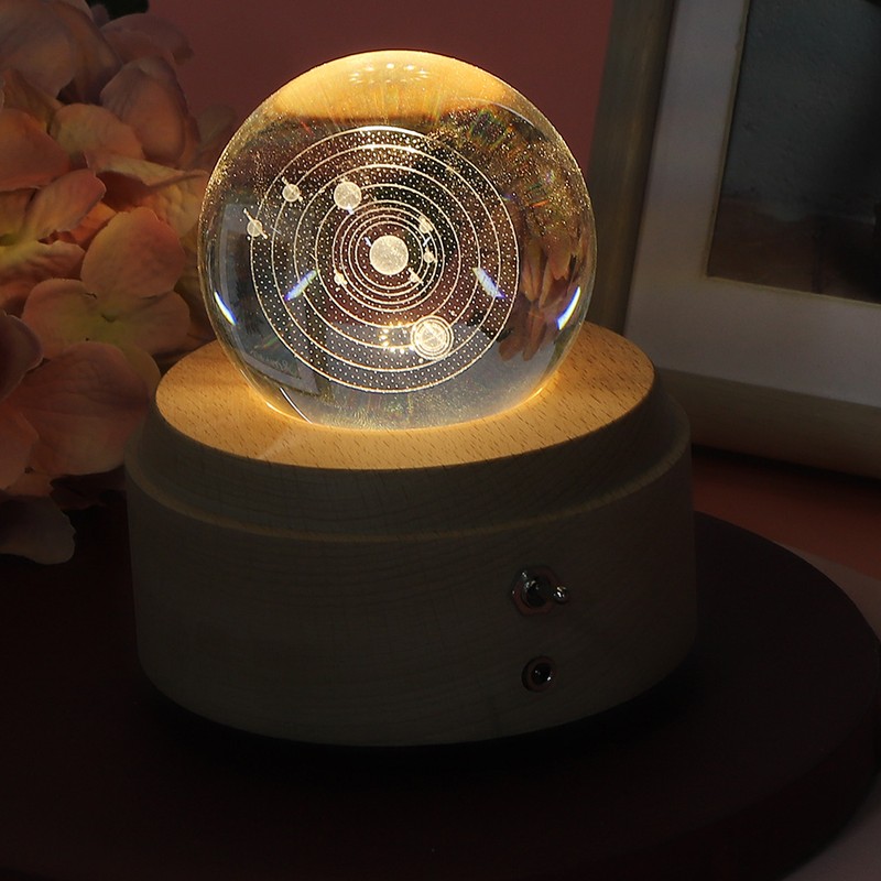 Solar System Pattern Crystal Ball Rotating Music Box USB Charging