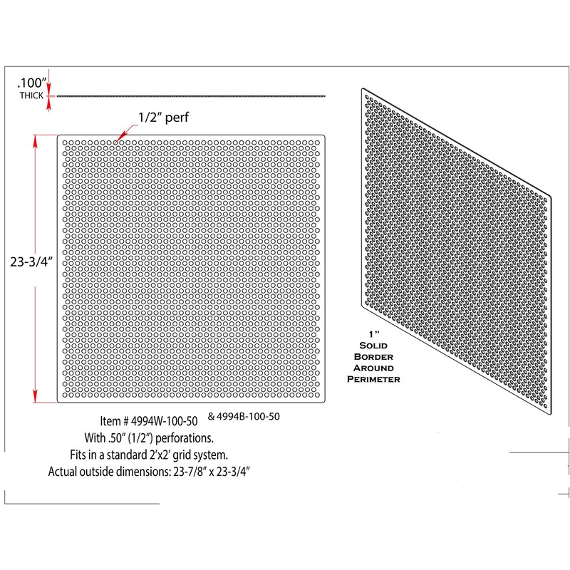 2'x2' Black Plastic Perforated Tile, 2 Pack with 1/2" Holes