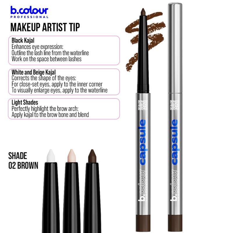 B.COLOUR PROFESSIONAL 02 Automatic Eye Pencil Brown Gel 24h Waterproof,