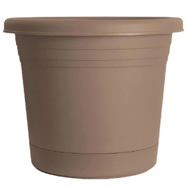 Rugg Round Rolled Rim Planter, UV Resistant Polyresin Pot, 12" (Cappuccino)