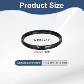 PATIKIL 62mm Circular Polarizer Filter, Camera Lens Filter Slim Optical Glass with Len Cap for Video Vlog Portrait Photography, Black