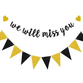 We Will Miss You Retirement Party Decoration Se,Retirement Banner Sign Triangle Flag Kit, Farewell Banner for Retirement Farewell Graduation Going Away Party Background Decorations Supplies (Black)