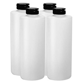 Pinnacle Mercantile Plastic Condiment Squeeze Bottles Dispensing with Black Flip Top Hinged Cap Large 32 oz Empty Set of 4