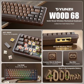 YUNZII WOOD68 65% Wireless Hot Swap RGB Mechanical Keyboard (Wood, Candy)