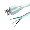 White 18AWG 3-Prong Power Cord with Open Wiring, 10Amp Max,