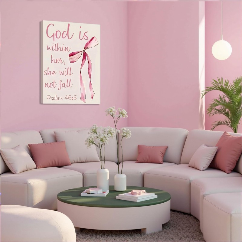 Framed Exquisite Poster, Pink Bow & Inspirational Bible Verse God