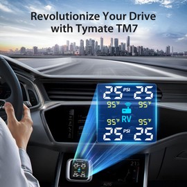 Tymate TM7 Tire Pressure Monitoring System, Wireless TPMS with 4 External Sensors & 6 Alarm Modes, Colorful Display, Real-time Tire Pressure Monitor System, Ideal for RV SUV MPV Truck Sedan (0-87 PSI)