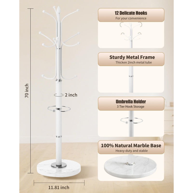 ZIECUKU Metal Coat Rack with Natural Marble Base, Coat Rack