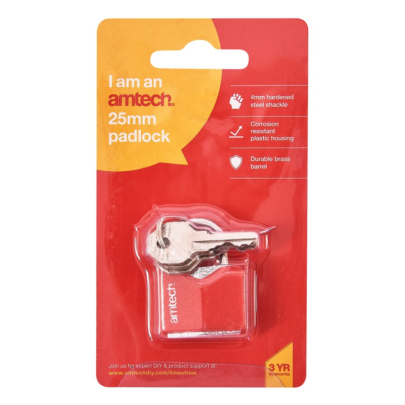 Amtech T0702 25mm Rhombic Chrome Plated Iron Padlock