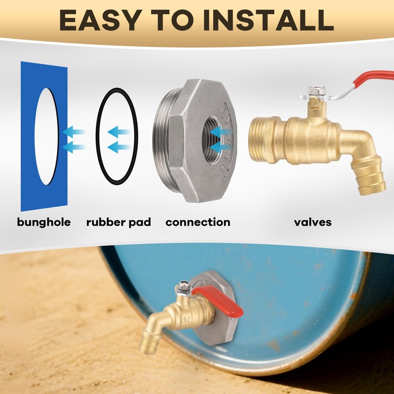 Drum Faucet for 55 Gallon Drum, 2 Inch Brass Barrel