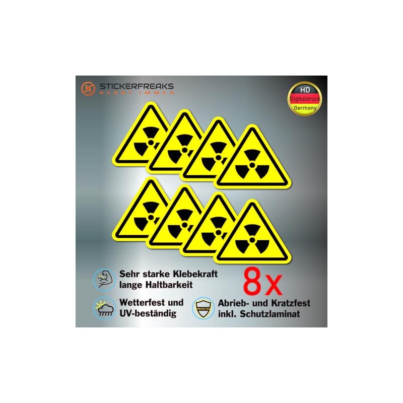 Pack of 8 Warning Stickers 6 x 5 cm Fire