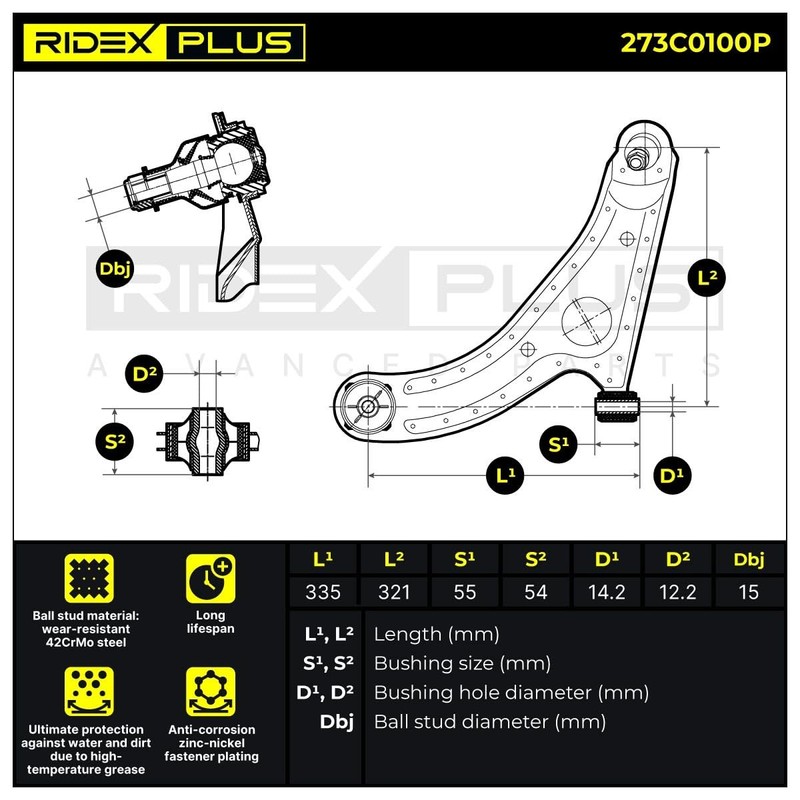 RIDEX PLUS 273C0100P Suspension Arm Upper Front Right
