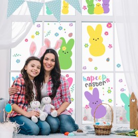Easter Window Clings Easter Bunny Decoration What's up Easter Holiday Spring Flower Decals Window Colorful Bunny Stickers for Spring Picnic Bunny Party, Easter Party Decorations Supplies