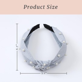Mirlern 3-Piece Knotted Pearl Headbands Set, Top Knot Wide Cute Headband, Non-Slip Fashion Hair Accessories for Women and Girls (Black& White& Light Blue)