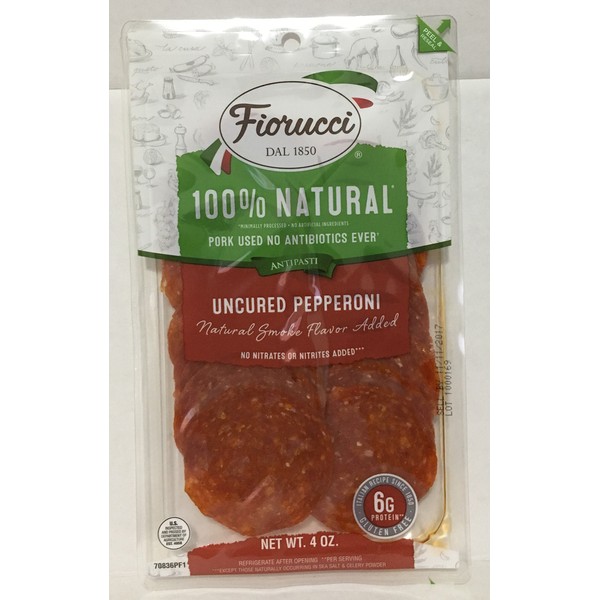 4Oz Fiorucci Uncured Pepperoni Sliced, 100% Natural, No Msg (One Bag)