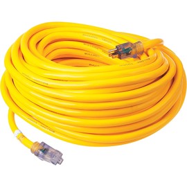 Prime Wire & Cable Prime LT511935 Ultra Heavy Duty SJTOW Extension Cord With Indicator Light, 10 AWG, 15 A, 125 V, 100 ft L, Yellow