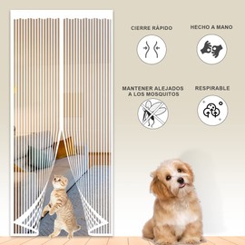 CASAMIEL Cortina Magnética de Puerta con Pantalla de 215 × 90 cm, Cortina Anti-mosquitos con Pegamento Mágico, Puerta Anti-insectos de Cierre Silencioso para Puertas de Sala Estar, Recámara (white)