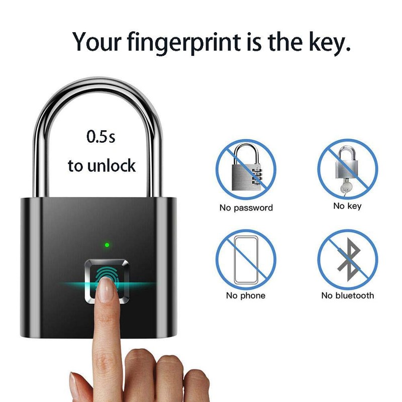 Zinc Alloy Smart Fingerprint Lock, Metal USB Charging Fingerprint Padlock