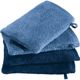 Erwin Müller Bühl Wash Mitts Pack of 4 Blue/Dark Blue Size 15 x 21 cm – Extra Fluffy, Voluminous, Highly Absorbent