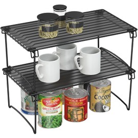 Deco Brothers Stackable Cabinet Shelf Organizer, 2 Pack, Black