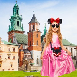 TOPWAYS Little Mouse Ear Bow Crossbody Purse, Little Girls Handbag with Sunglasses Hair Clip Hairbands Hair Hairbrush, Accessories for Girls Pretend Play Dress Up Gifts (Black)