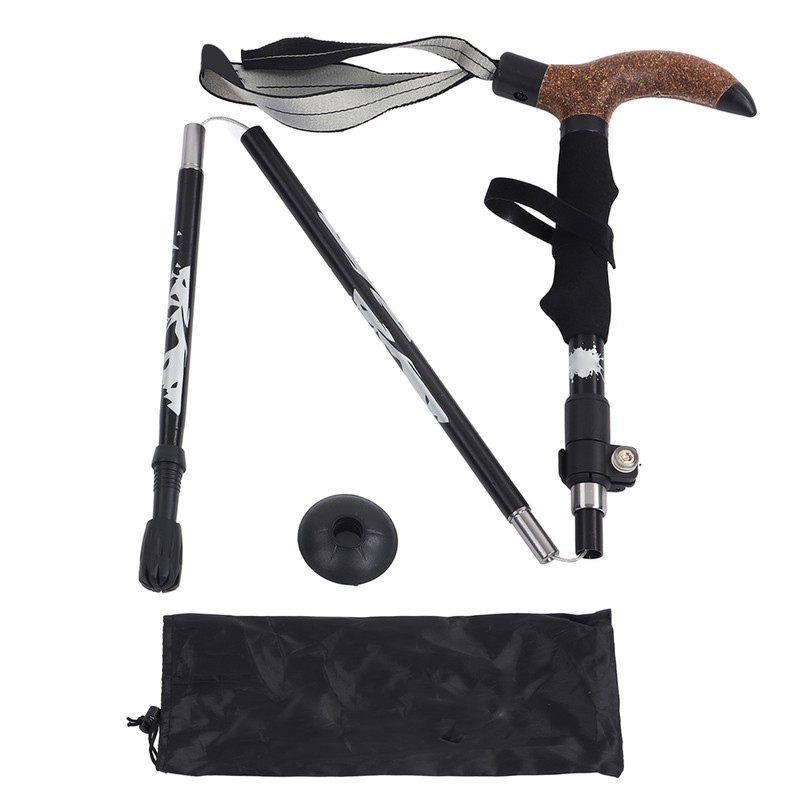 Trekking Pole Hiking Walking Stick 5 Fold Curved Handle Ultra
