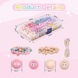 JHWELRG Wooden Beads in 13 Colours Colourful 10 mm Wooden Balls Set, Round Natural Loose Spacer Beads for DIY Jewellery Making