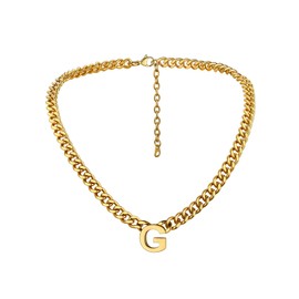 Bandmax Mens Chunky Cuban Chain Choker Necklace with G Letter Gold Plated Initail G Necklace for Men Women Necklace Gift for Friend Boyfriend Husband Son