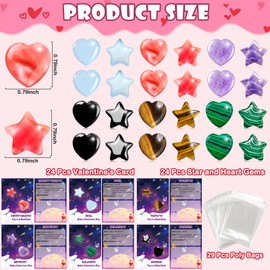 iMopo Valentines Day Gifts for Kids Classroom-24 Pack Heart Star Shape Crystal Stones with Valentines Cards Goodie Bags, Valentine Exchange Natural Love Healing Crystal Rock Gemstone for Girls Boys School Class