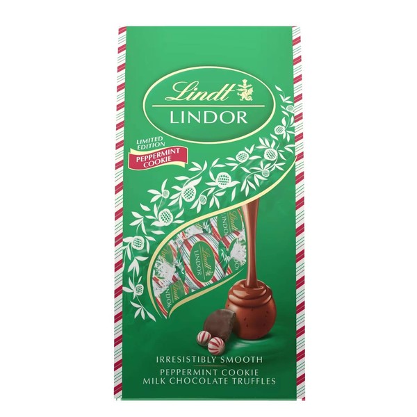 Lindt Lindor Limited Edition Peppermint Cookie Milk Chocolate Truffles Stocking Stuffer Gift Bag, 5.1 Oz