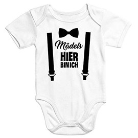 MoonWorks® Short Sleeve Baby Bodysuit with Printed Girls Here Bin ich Funny Saying Romper Organic Cotton, Mädels Hier Bin Ich 2 White