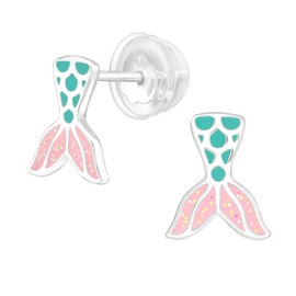 Limited Edition Solid 925 Sterling Silver Mermaid Tail Little Stud Earrings Hypoallergenic 43542