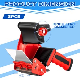 Hicarer 6 Pcs 3 Inch Packing Tape Gun Heavy Duty Tape Dispenser Non Slip Silicone Handle Portable for Shipping, Moving, Carton and Box Sealing