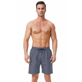 Ougelebo Swimming Trunks Long with Zip Pocket Swimming Shorts Quick Drying, gray, XXL