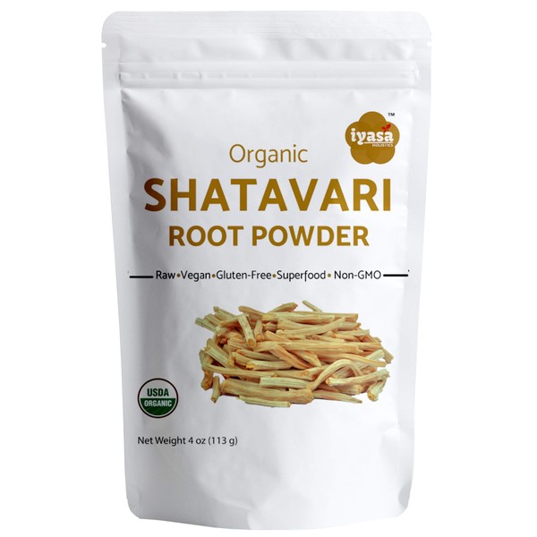 Iyasa Holistics Organic Shatavari Root Powder, Asparagus racemosus, Ayurveda herb, Support Women's Hormonal Health, General Rejuvenating Tonic, 4 oz (Pack of 1)
