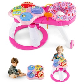 INFANS INFANS 3 in 1 Walk Around Baby Activity Center, Baby Walker with Play Table, Wheels, Detachable Seat Cushion, 3 Adjustable Heights, Learning Toys for Boys Girls Aged 6-36 Months (Pink)
