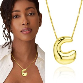 Gold Kette mit Buchstaben Anhänger Damen Frauen, 18 Karat Vergoldet Initialen Halskette Namen Buchstabenkette Hypoallergene Anfangsbuchstaben A-Z Modeschmuck Geschenke (C)
