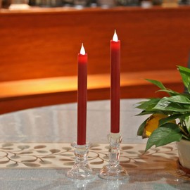 GiveU 9'' 3D Flickering Moving Red Timer Battery Operated Real Wax Taper Candle for Home and Christmas Decoration, 9", Burgundy