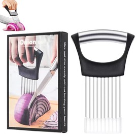 Stainless Steel Onion Holder, Luoqun88 Hand Onion Slicer -10 Fork Slicer for Onions, Vegetables, Fruits & Meat, Ergonomic Handle, Rust-Free & Easy to Clean (14.2cm)