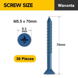 Wavanta 30Pcs M5.5 x 70mm Concrete Screws Anchor, Blue Flat Head with Screwdriver Bit and Drill Bit for Concrete, Masonry Brick Stucco Cement Block Screws, Diamond Point