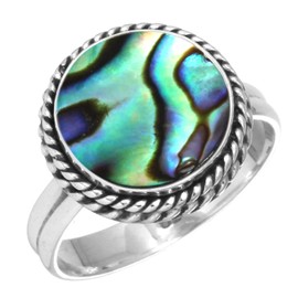 Jeweloporium Multicolor Genuine Abalone Shell 925 Silver Ring for Women Stone Cocktail Silver Ring Size S Mothers' Day Gift Victorian Jewelry