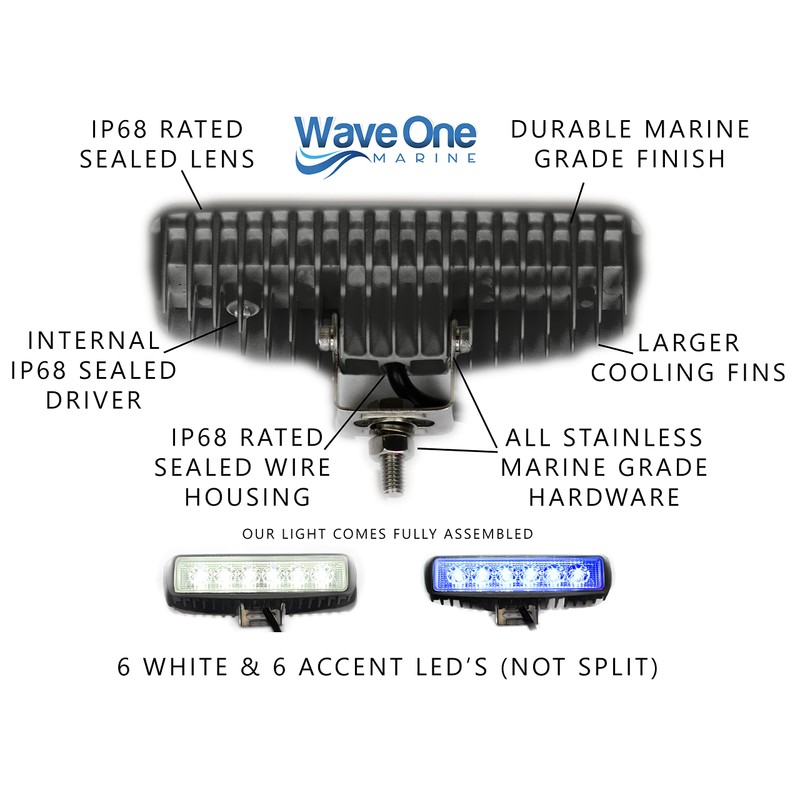 Wave One Marine Dual Color LED Boat Spreader Light Deck