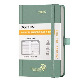POPRUN 2026 Daily Agenda One Page Per Day A6 Planner (4.25" x 6.25") - 12 Months Calendar Hourly Appointment Book with Hardcover, Inner Pocket, Pen Holder - Midnight Green